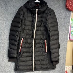 Gap long Black Quilted lined removable hood puffer warm Jacket coat M